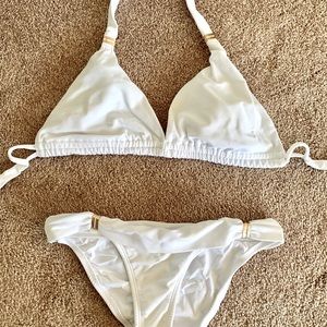 White Bikini with Gold Embellishments